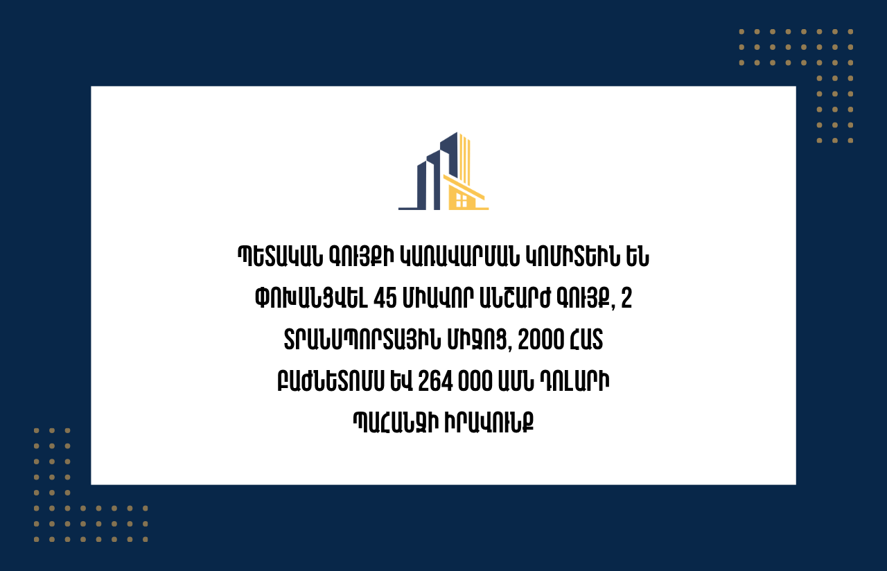 Տեղեկատվություն՝ Պետգույքի կոմիտեին փոխանցված ապօրինի ծագում ունեցող գույքի տնօրինման վերաբերյալ